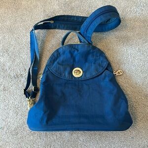 Baggallini Blue Nylon Gold Accent Convertible Backpack Sling GUC